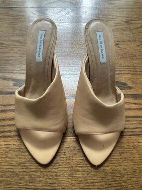 Saks Fifth Avenue Nude Leather Mule Heels Pointed Toe Slip On Pumps 9